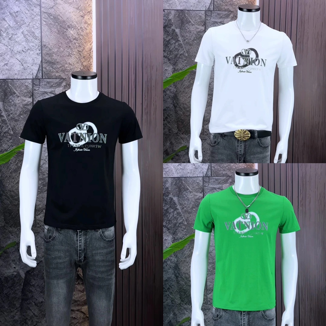 欧洲站高端男士短袖T恤2025年夏季潮流个性字母印花圆领修身上衣