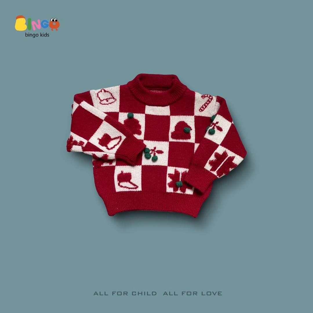 【123】冬季儿童节日红色毛衣