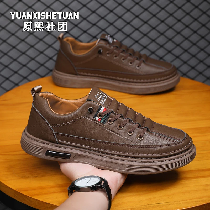 2025新款男鞋透气皮面休闲鞋/软底软面/百搭时尚潮流运动板鞋