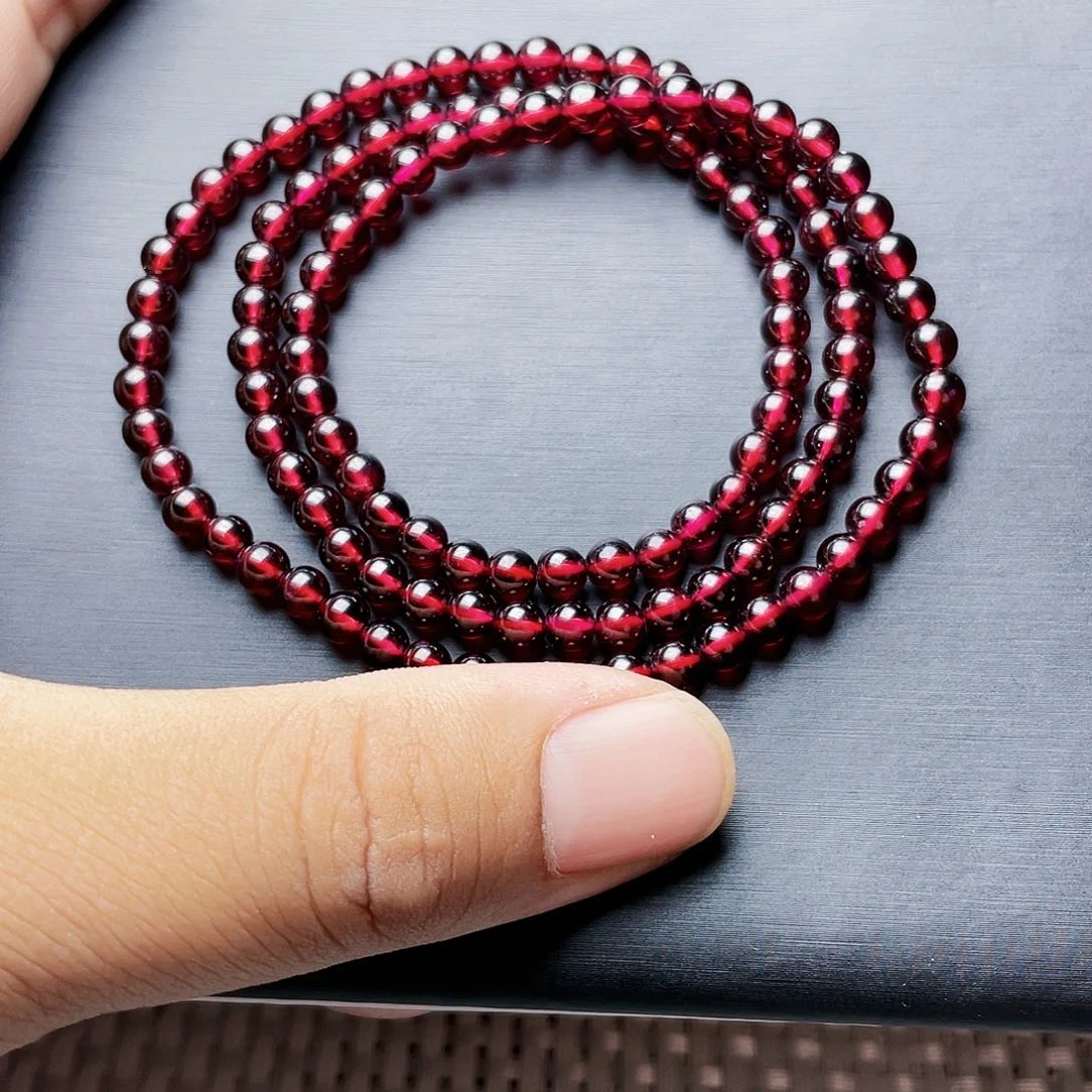 石榴石手链未镶嵌5.0MM高品质酒红三圈9A级