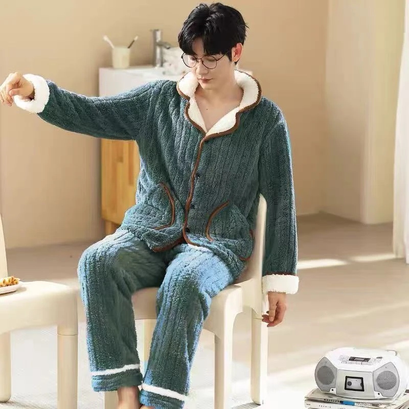 男女同款珊瑚绒保暖加厚家居服睡衣冬款