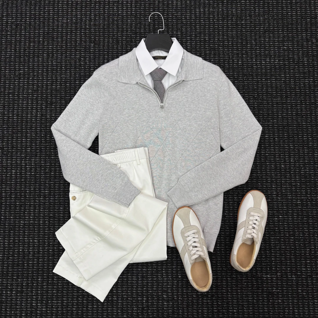 SHENGS秋冬季男士半拉链套头长袖线衣男休闲百搭打底针织毛衣男