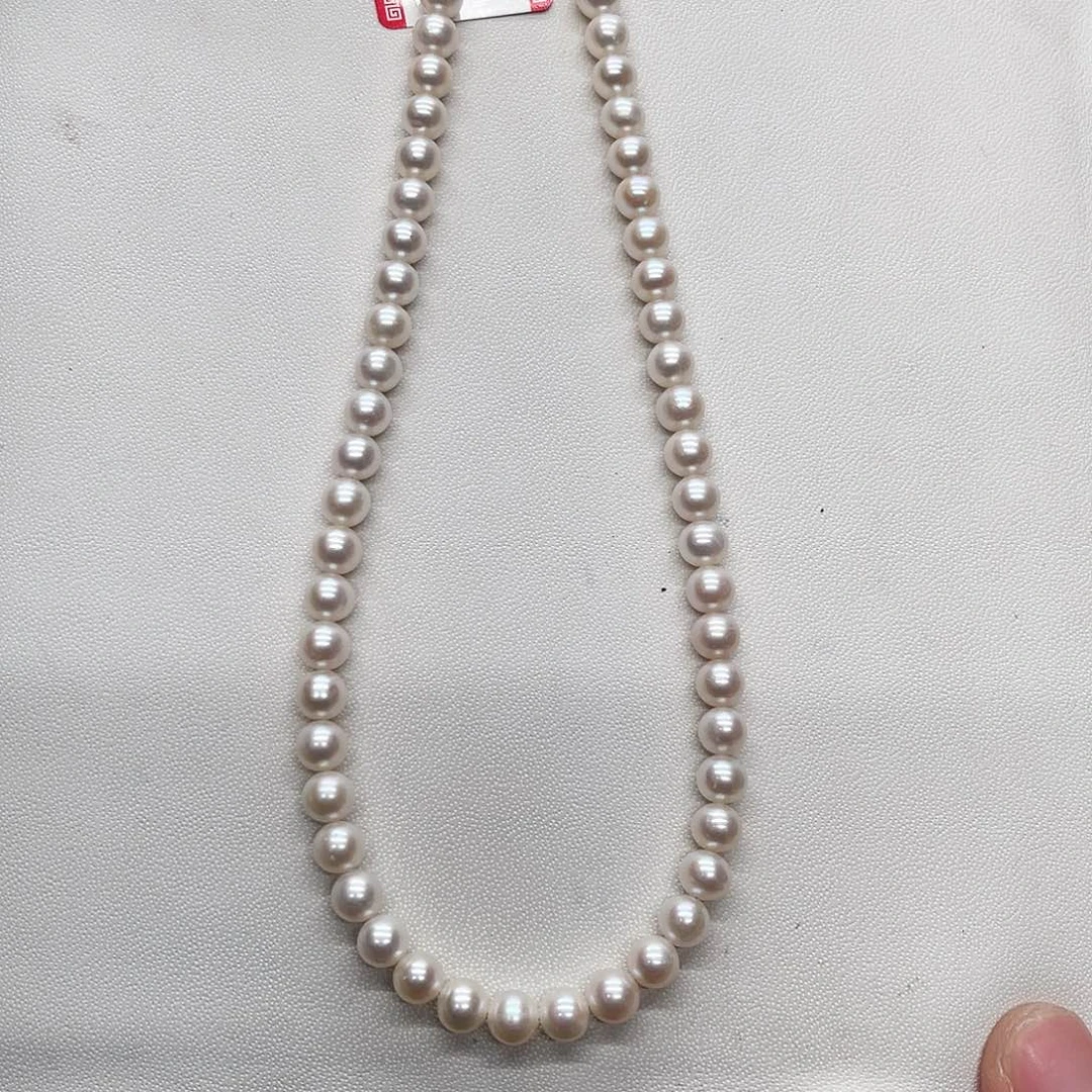 淡水珍珠项链银S925镶嵌6-7正圆尾链款白透粉