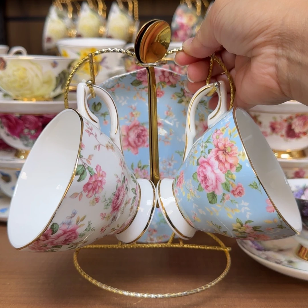 45%以上骨粉骨瓷白色➕蓝色两杯碟送杯架快递装