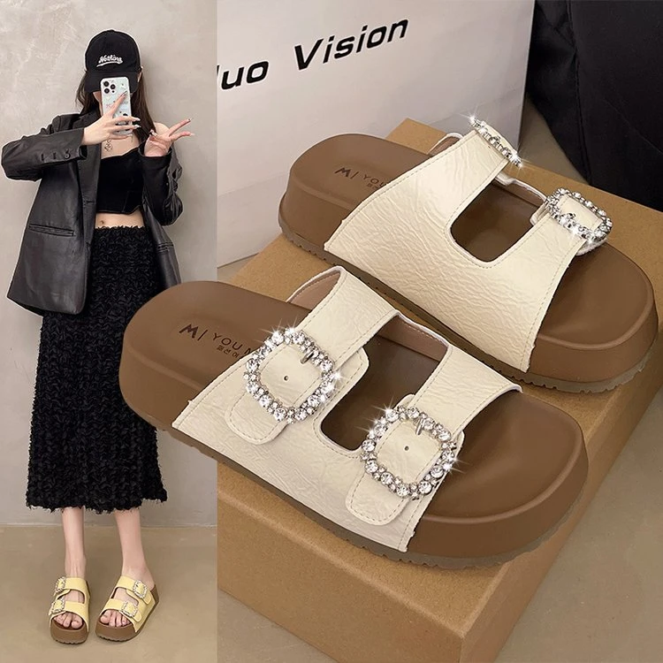 勃肯凉拖鞋女夏外穿2025新款配裙子高级感超火法式绝美厚底一字拖