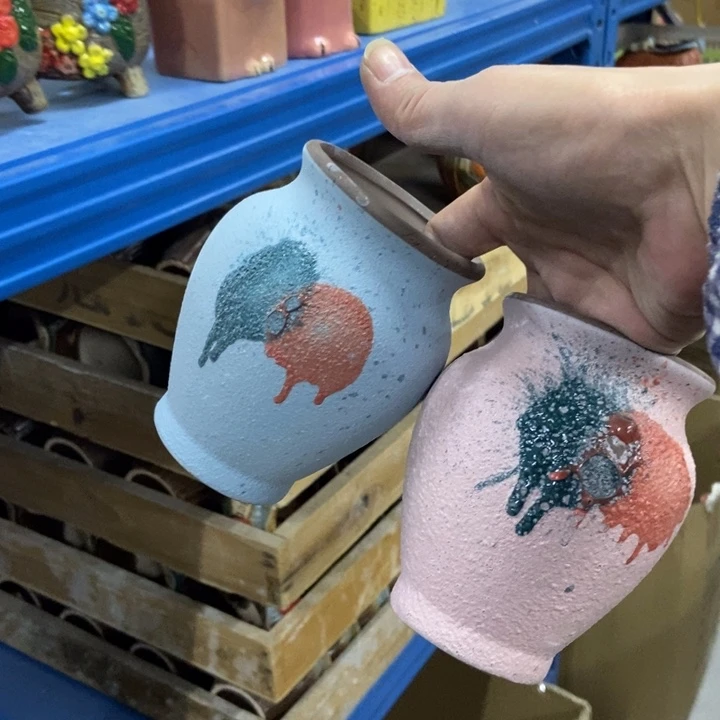 陶瓷花盆单场满9.9发8*12粉蓝