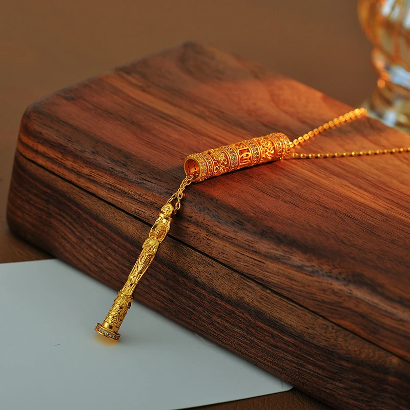铜合金项链 新中式古法镂空雕花镶嵌圆柱项链八款随身金佛项坠链