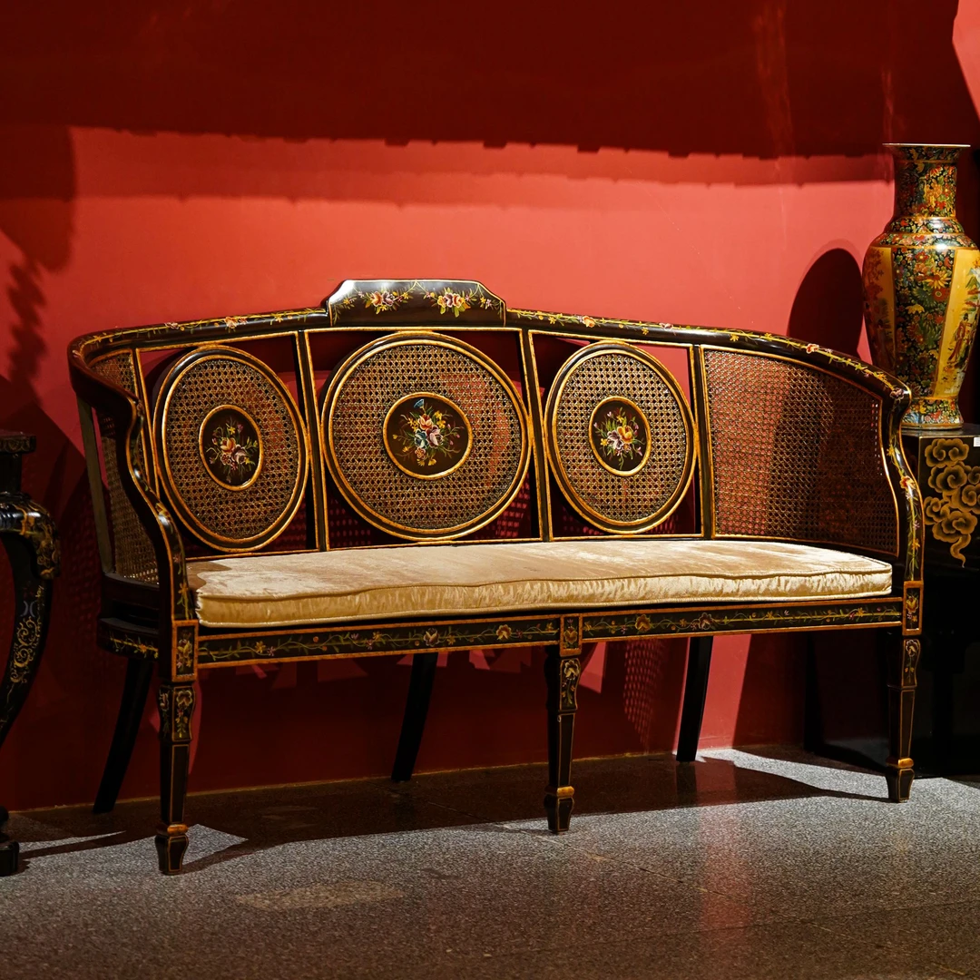 【本尼家】YS86法式中国风手绘花卉图案藤艺休闲椅