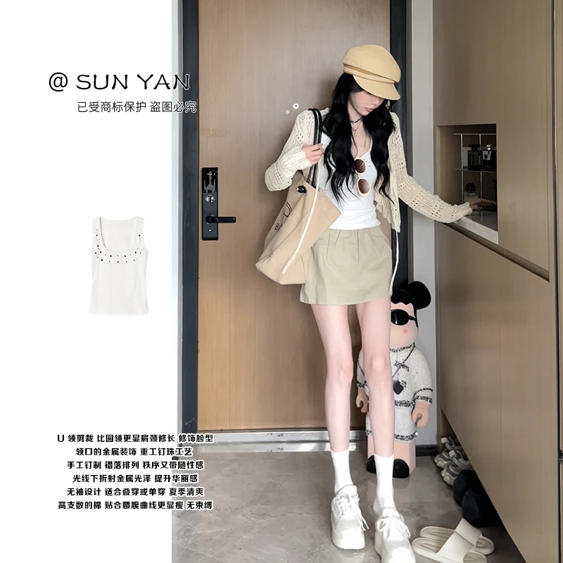孙妍夏款【落贝背心】重工钉珠U领无袖百搭背心2025新款女