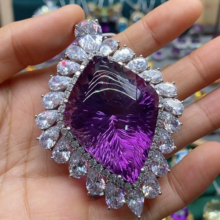 水晶颈饰银S925镶嵌0*9天然水晶吊坠