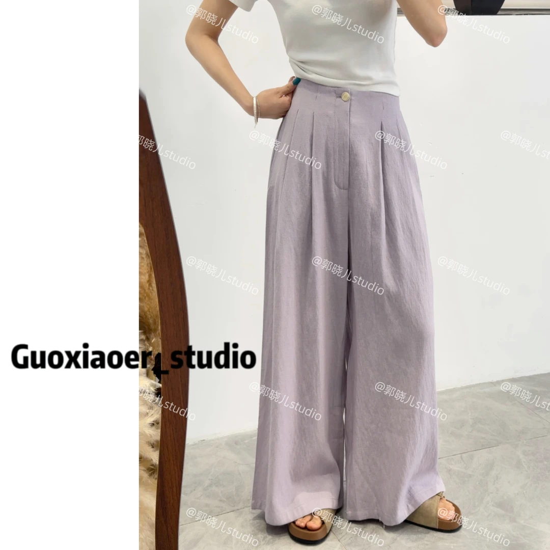 【亚麻】气质百搭休闲裤女夏季2025新韩版宽松百搭高腰直筒裤66026