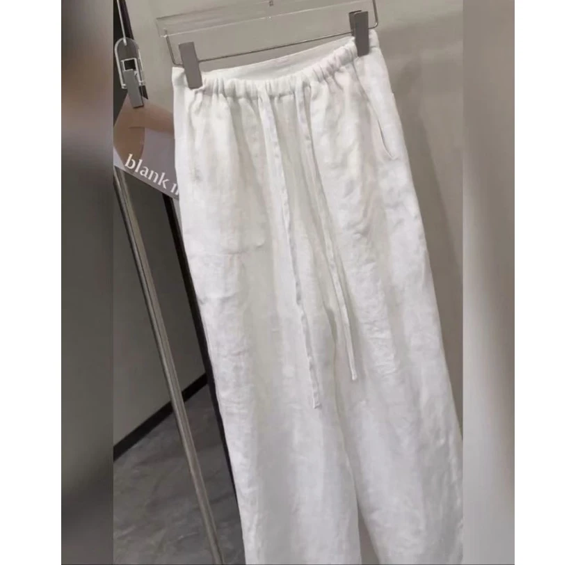 【大G精选】“Laguna老钱” 老钱风水洗麻垂软弹力腰显瘦夏季直筒裤