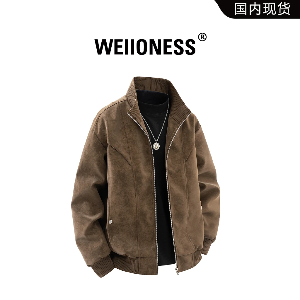 WEIIONESS美式复古皮衣男秋季潮牌结构工装大码夹克轻奢痞帅男装