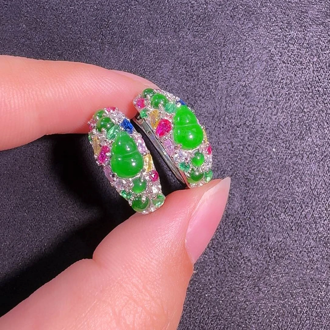 翡翠银S925镶嵌耳饰葫芦