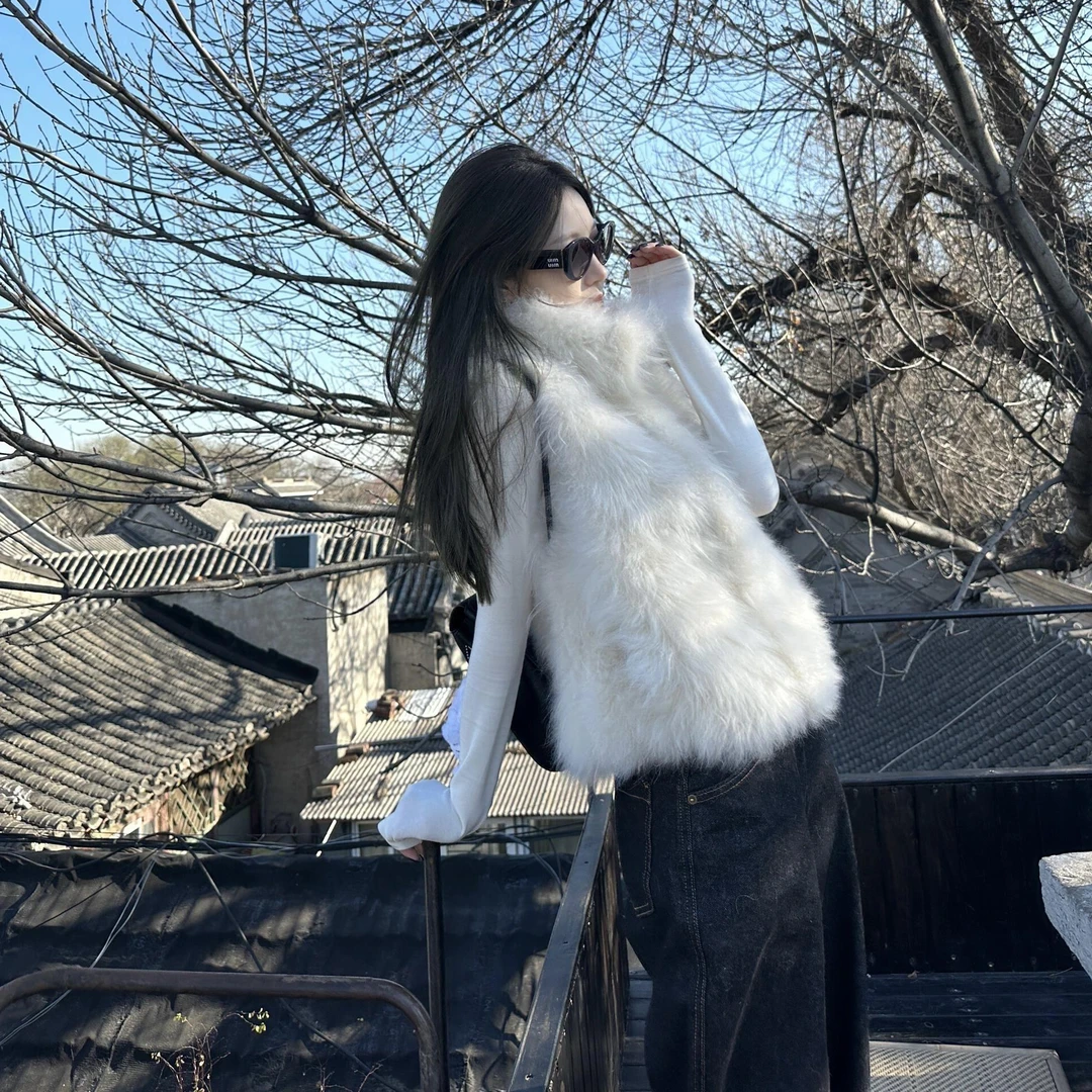 毛毛外套气质千金上衣女秋冬新款高级感马甲短款加厚保暖毛毛背心
