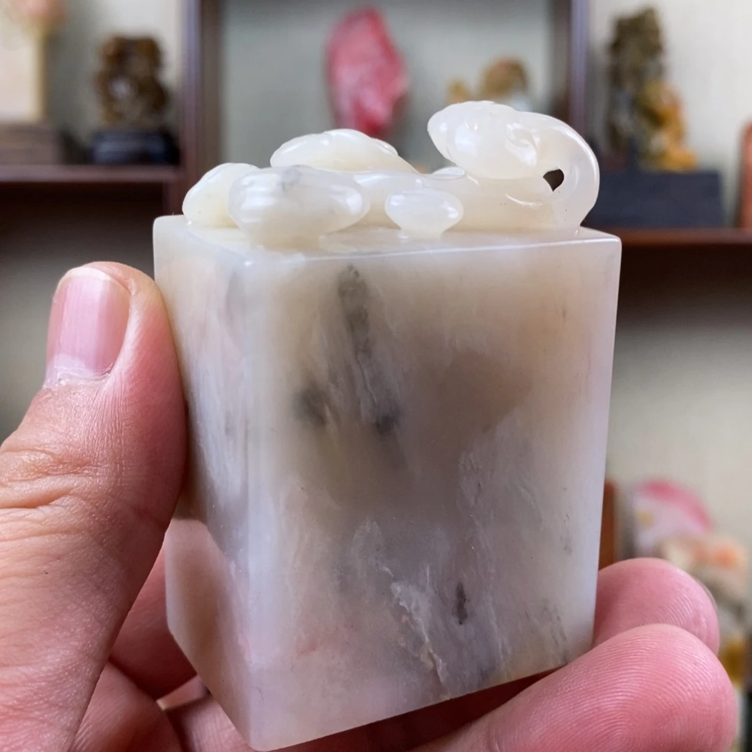 巴林石印石巴林石手工雕灵芝如意钮章