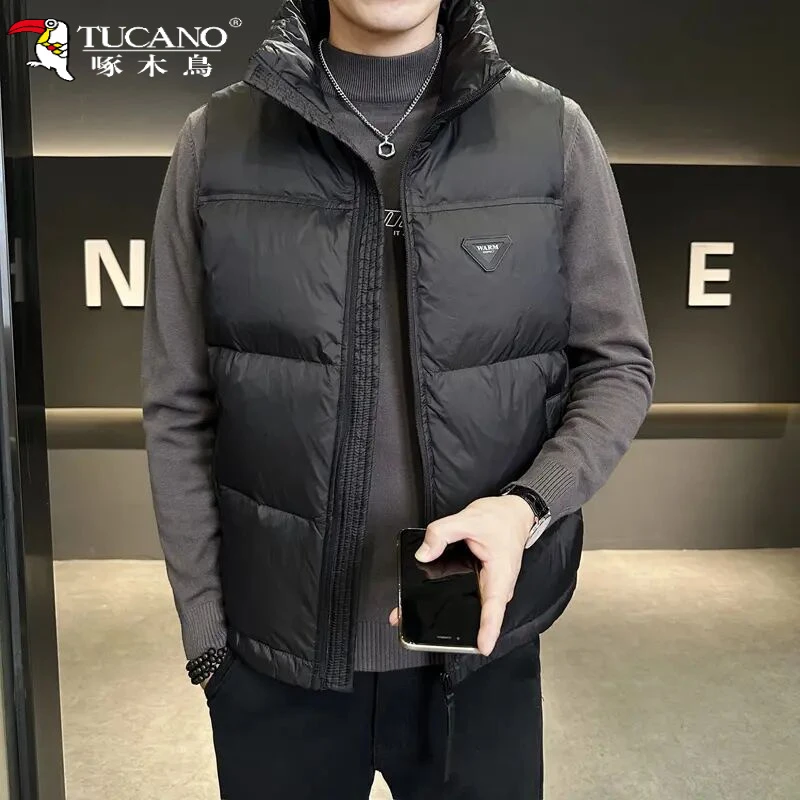 TUCANO/啄木鳥时尚亮面百搭羽绒毛马甲秋冬立领外穿纯色潮流马夹