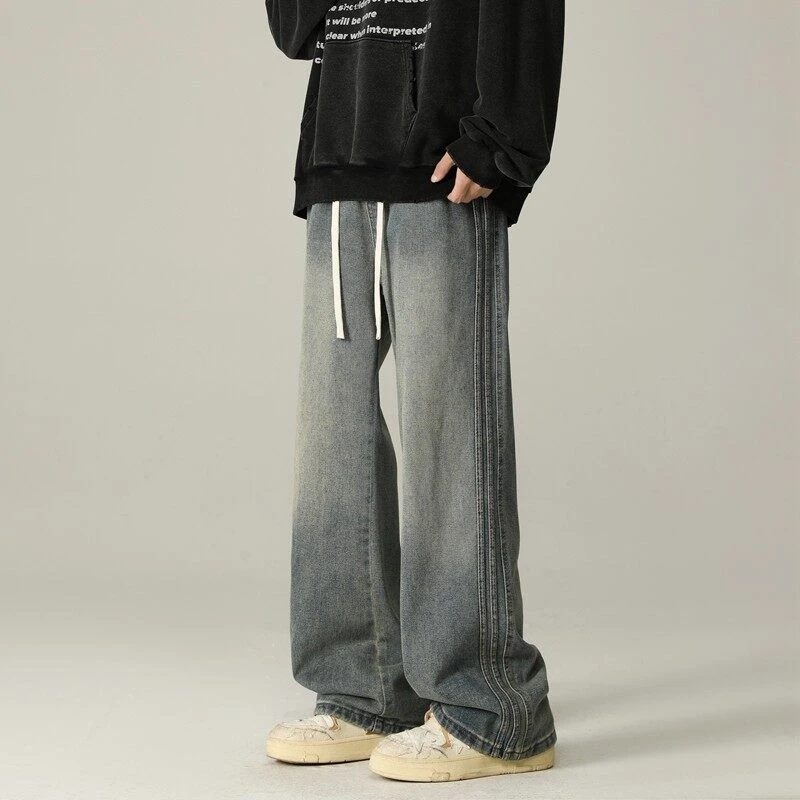 2025春季男士潮牌阔腿裤棉质牛仔裤宽松直筒百搭水洗休闲裤GY2507