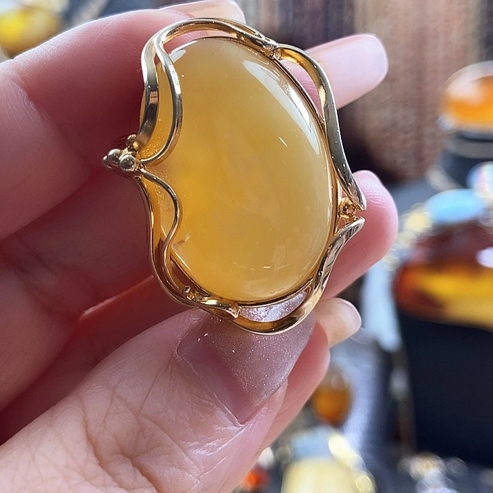 琥珀银S925镶嵌戒指戒指