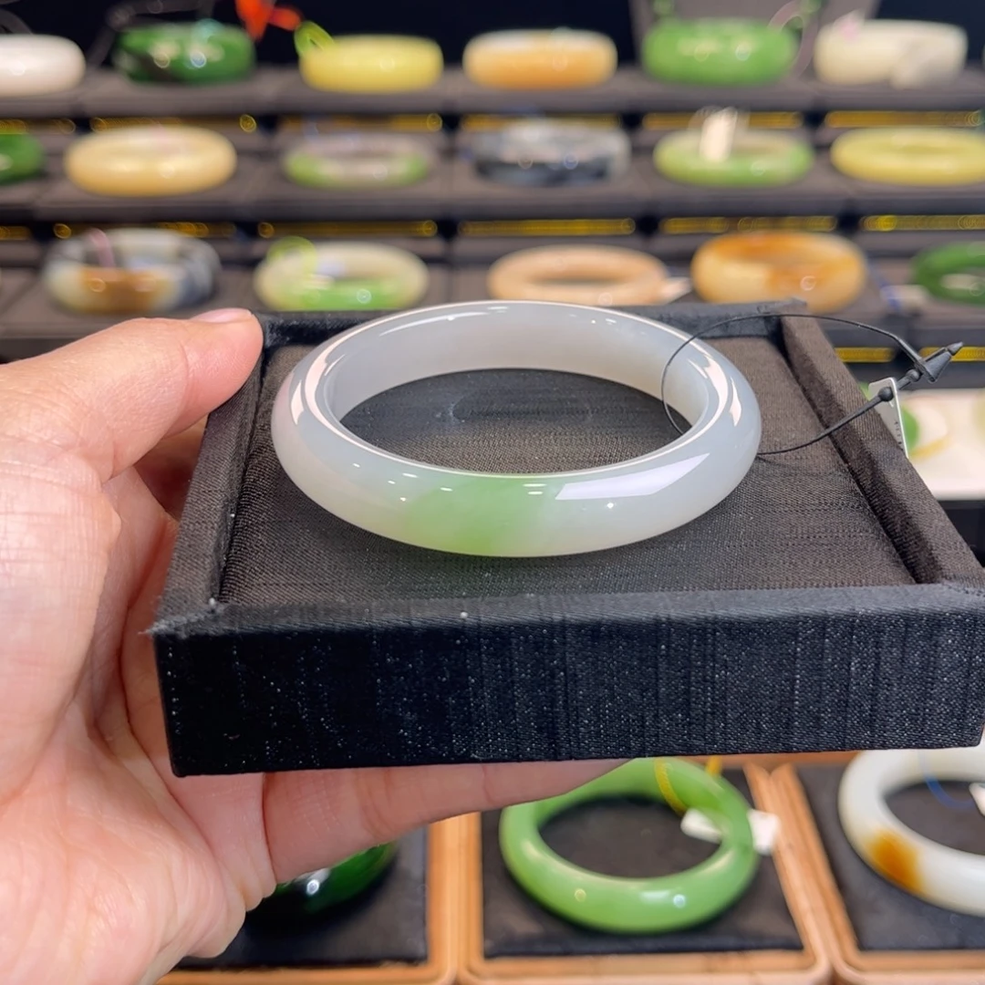 和田玉未镶嵌手镯冰底紫翠