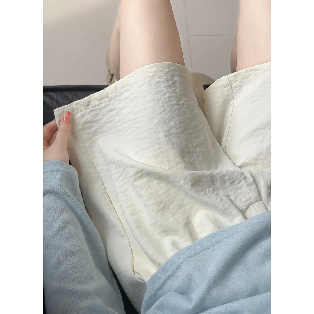 孕妇奶油西装短裤夏季薄款外穿2025新款高腰抽绳宽松阔腿裤五分裤