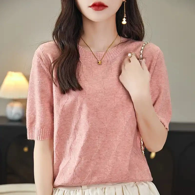 【编号281-320】春夏季新款极简风短袖女生针织衫(默认微瑕)