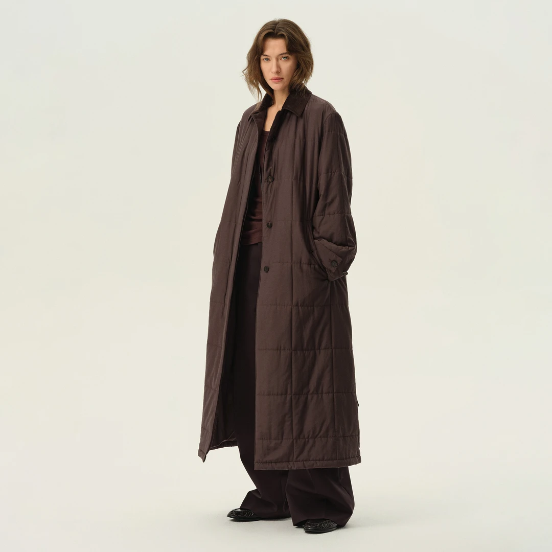 白弓BAIGONG/真丝复古立裁线条型棉服风衣52636X