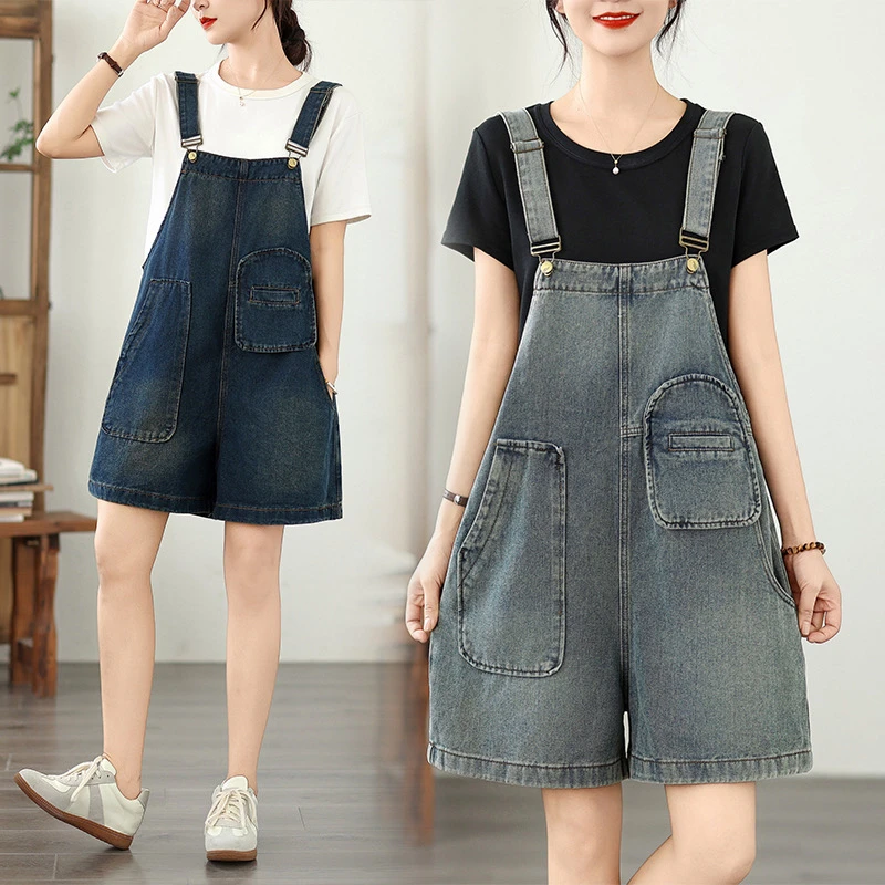 【软牛仔】2025夏季牛仔背带裤女小个子大码减龄宽松显瘦A字裤