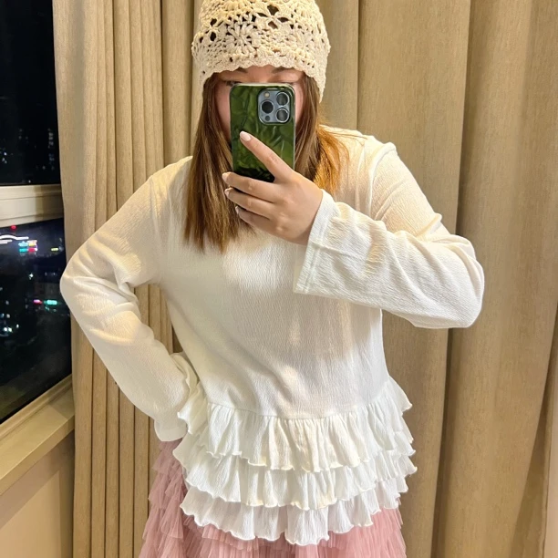 蕾丝拼接芭蕾风显瘦花边t恤