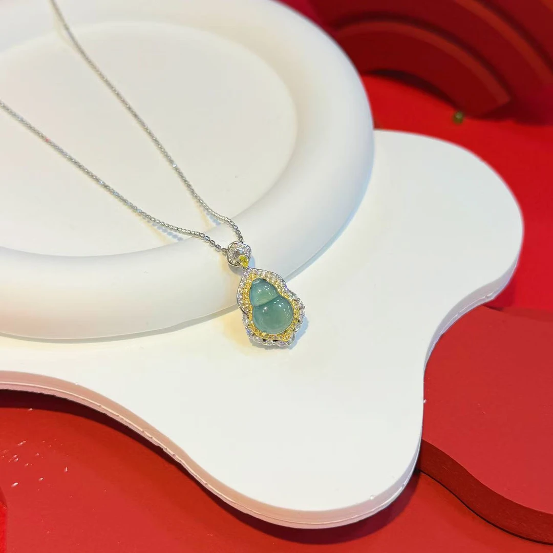 S925银镶嵌翡翠葫芦（不含链）HNZ4393