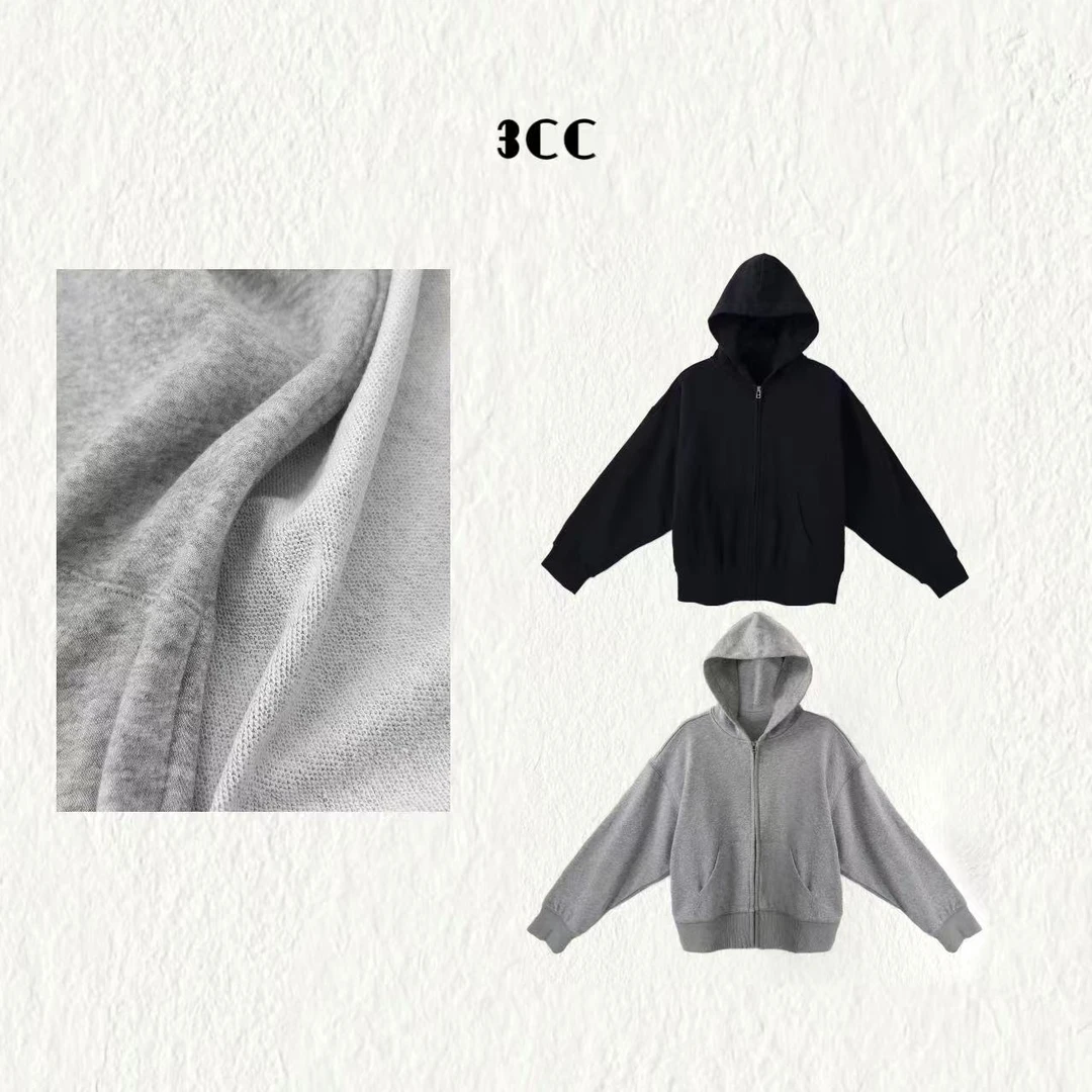3CC【全方位】纯色轮廓拉链连帽卫衣春季新款帽衫外套87033