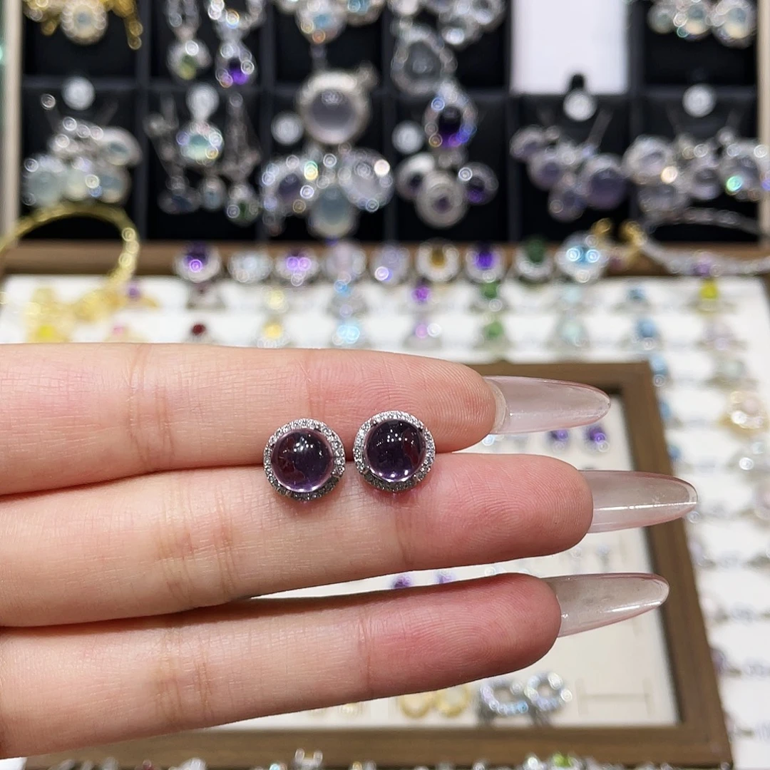 哥***子耳饰紫晶银S925镶嵌