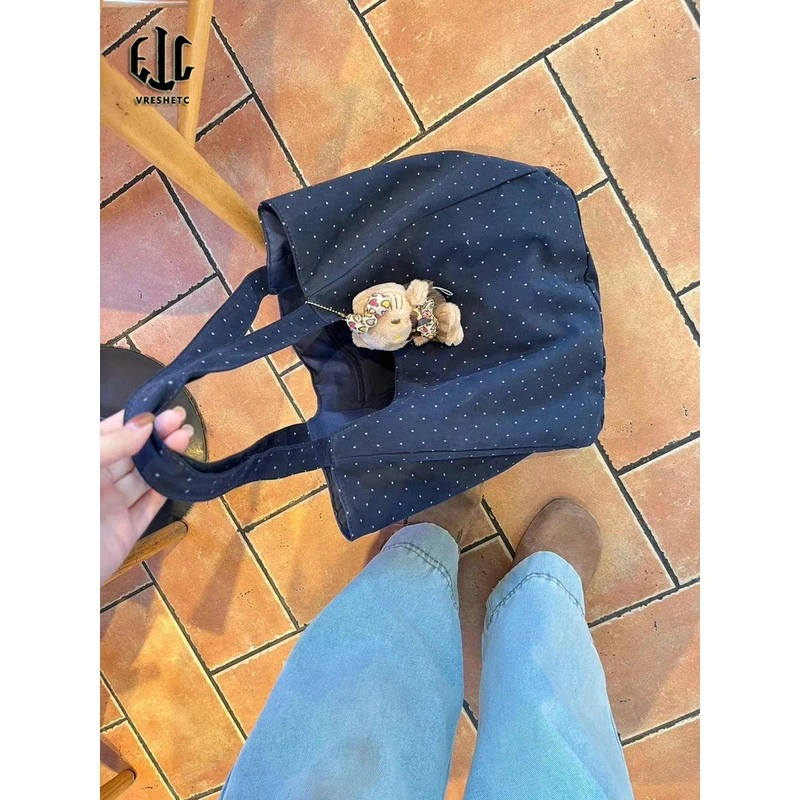 2025夏季新款日系波点少女单肩帆布包百搭通勤大容量简约托特包女
