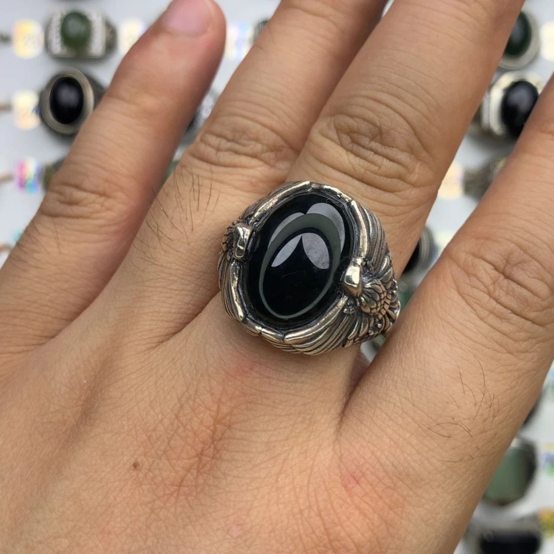 和田玉戒指银S925镶嵌