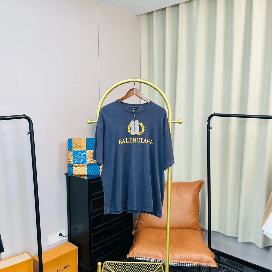 99新 Balenciaga/巴黎世家 藏蓝色皇冠麦穗短袖 S码