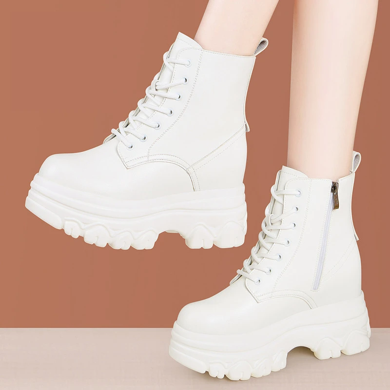 秋冬新款女鞋内增高马丁靴女加绒短靴厚底百搭高跟防滑软底女靴子