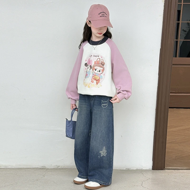 女童春秋款卫衣牛仔裤套装时髦中大童韩版休闲春装秋季洋气秋装
