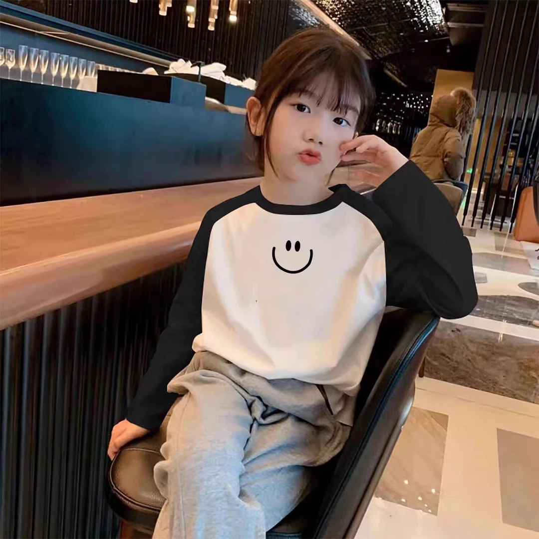 纯棉中大童长袖T恤秋装开学季新款圆领打底衫儿童插色春秋上衣服