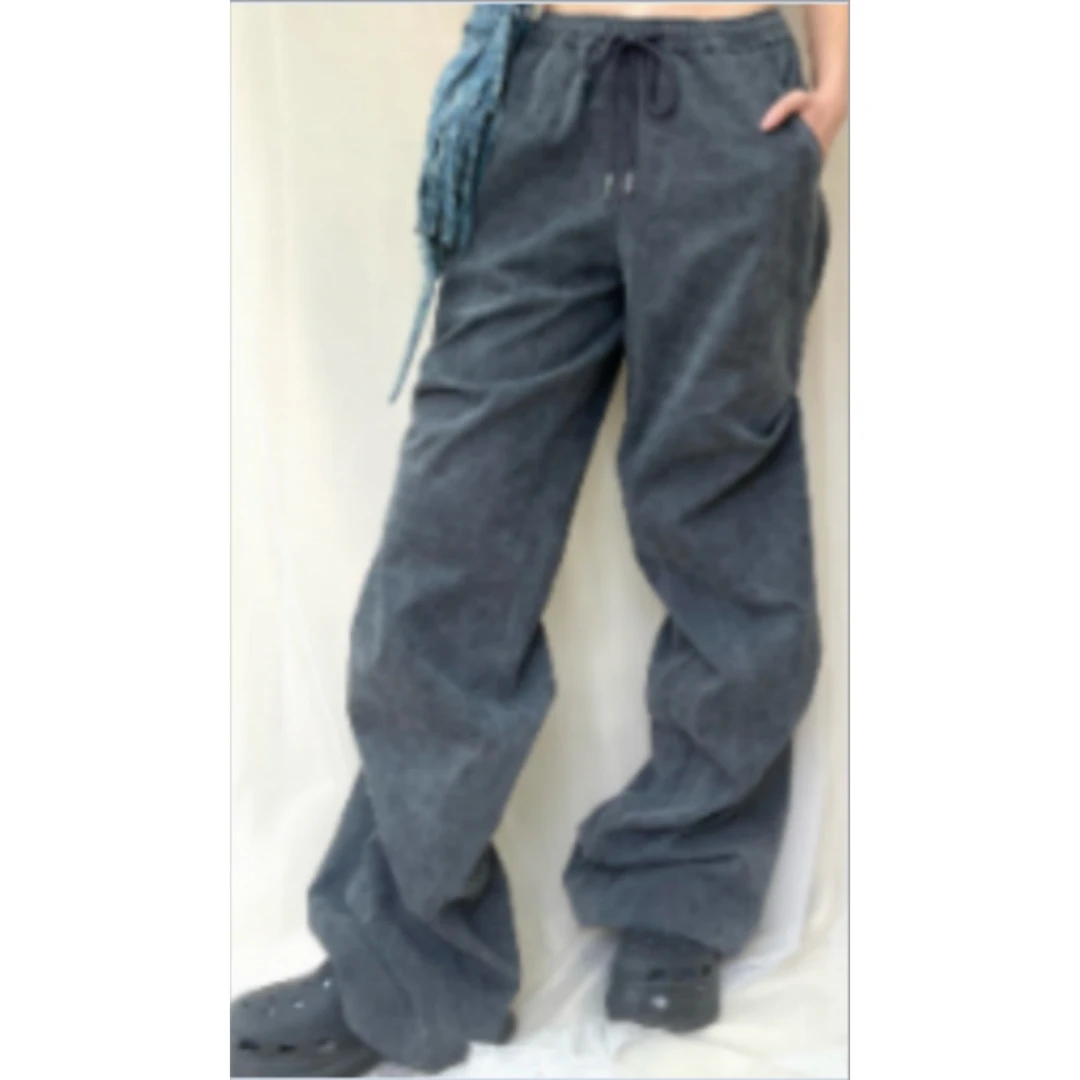 OK灰色抽绳腰侧面按扣堆堆裤痞帅炸街风女装