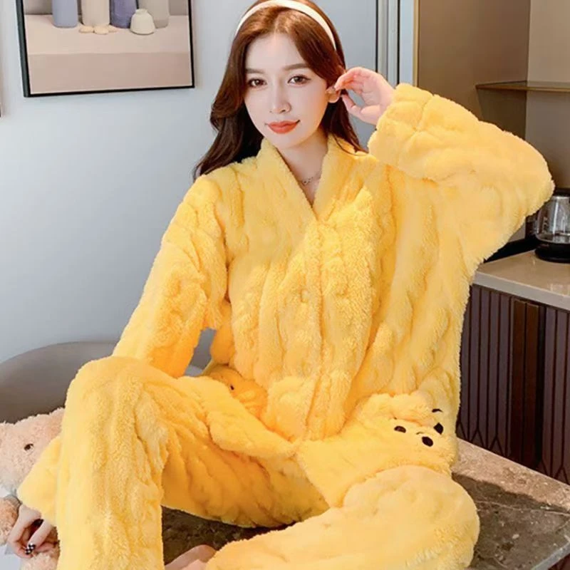 qq新款冬季睡衣女士保暖休闲大码运动家居服套装