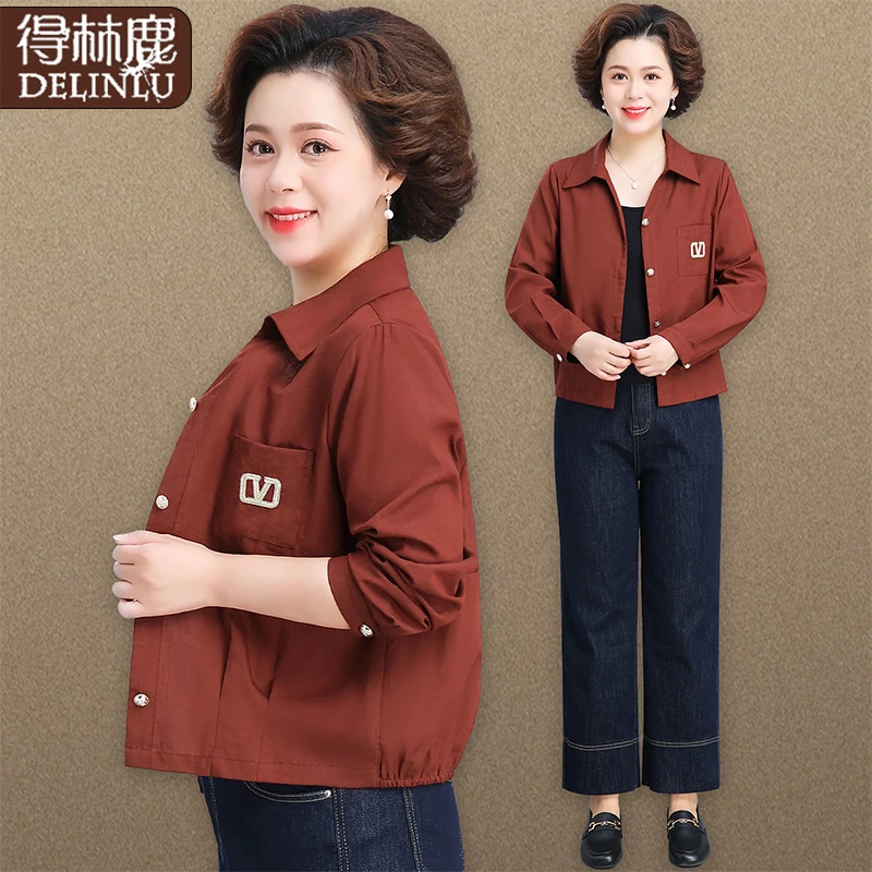 小个子妈妈秋装外套短款中老年女士春秋款衬衫贵夫人秋季品牌上衣
