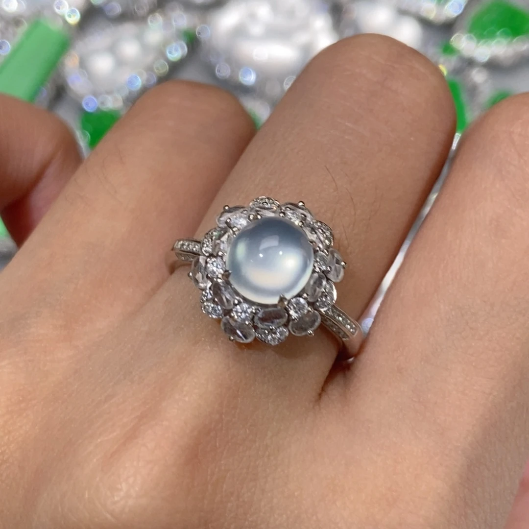 翡翠18K金镶嵌戒指天然缅甸A货翡翠