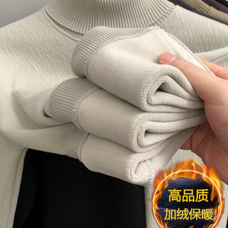 CATIA SELI冬季加绒加厚卫衣高领男士一体绒保暖上衣奥粒绒打底衫