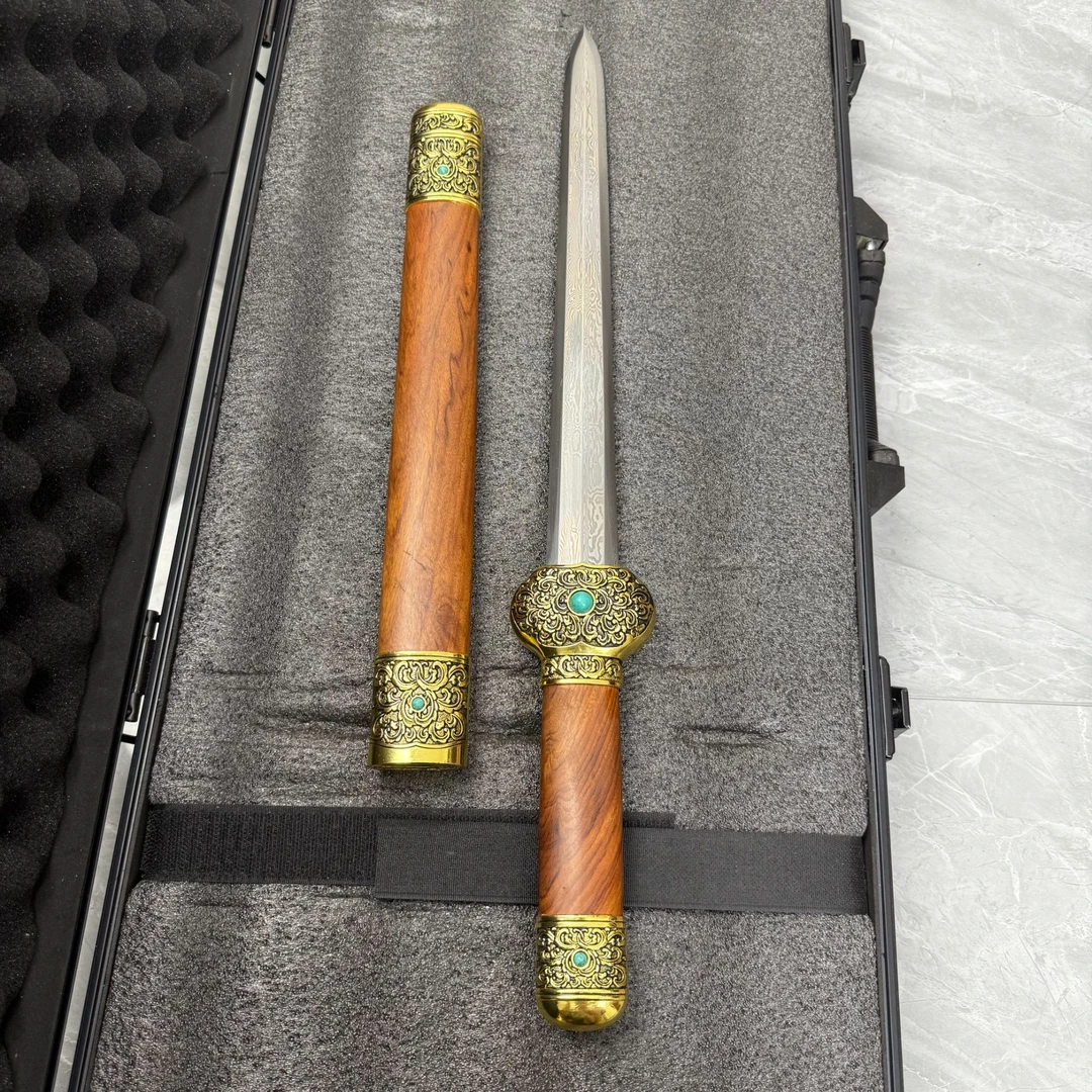 【龙泉振天刀剑】中短款金兰剑 八面百炼花纹钢酸枝木鞘宝剑未开刃