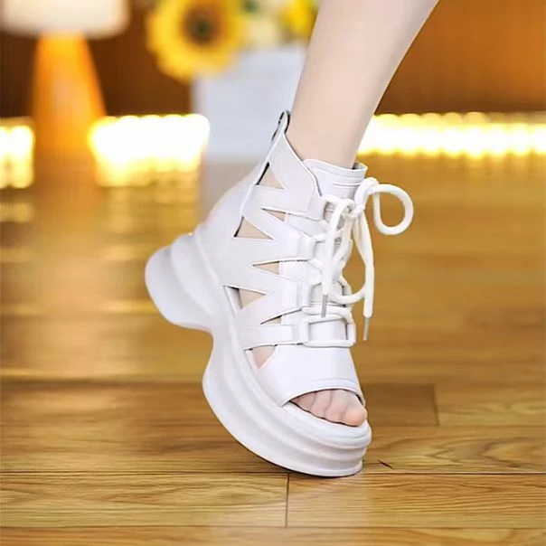 凉鞋女复古厚底凉鞋系带时尚镂空凉鞋夏季新款透气软底休闲女凉鞋