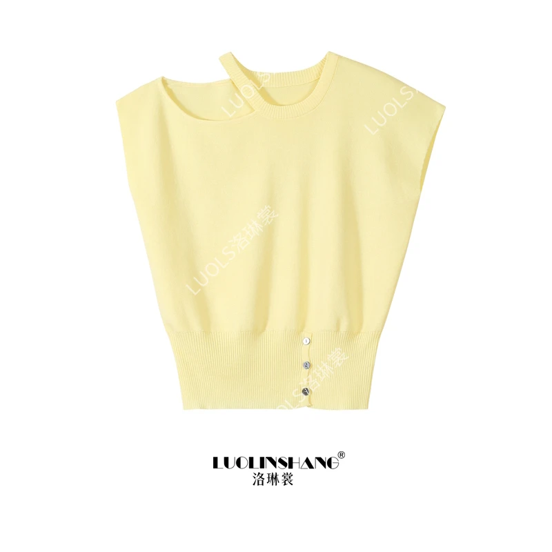 设计感漏肩斜肩莱赛尔天丝短袖T恤夏季新款收腰上衣时尚针织衫女