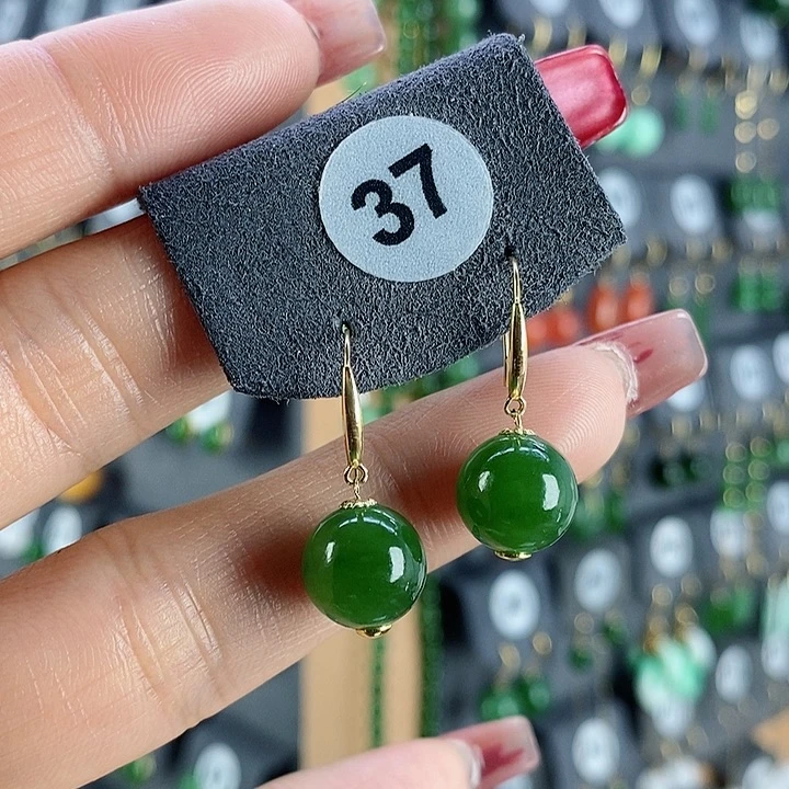 和田玉耳饰18K金镶嵌