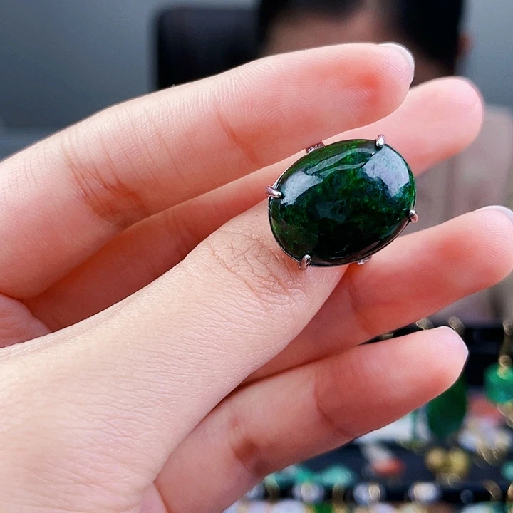 翡翠戒指银S925镶嵌饰品