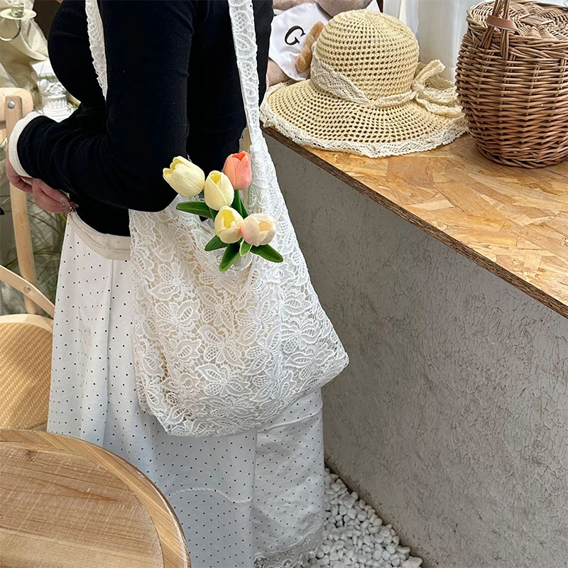 PARACVTOU/帕卡图蕾丝单肩包包新韩系田园风大容量温柔通勤托特包