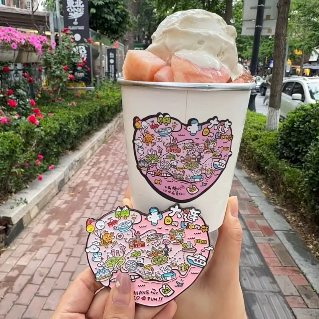 粉色大连爱心地图磁吸金属冰箱贴文创旅游打卡纪念品送朋友伴手礼